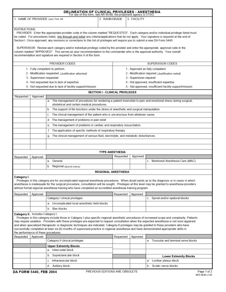 DA FORM 5440 - Delineation Of Clinical Privileges-Anesthesia_page-0001