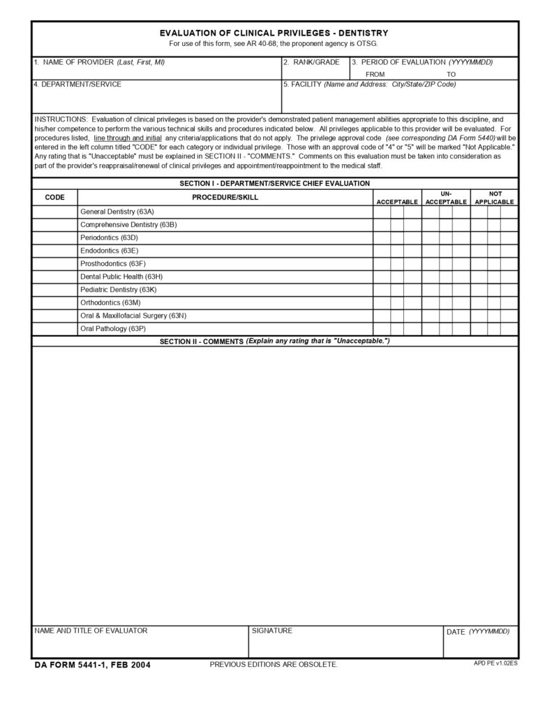 DA FORM 5441-1 - Evaluation Of Clinical Privileges-Dentistry_page-0001
