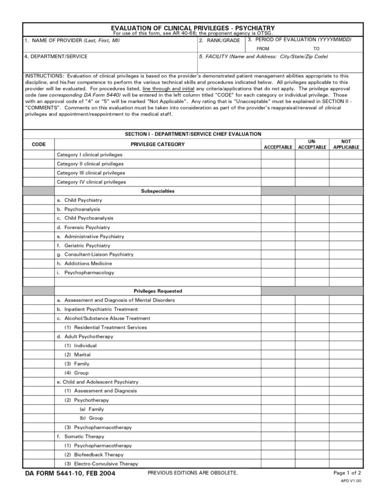 DA FORM 5441-10 - Evaluation Of Clinical Privileges-Psychiatry_page-0001