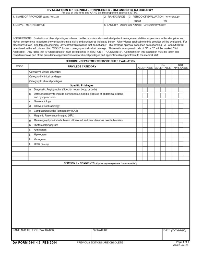 DA FORM 5441-12 - Evaluation Of Clinical Privileges - Diagnostic Radiology_page-0001