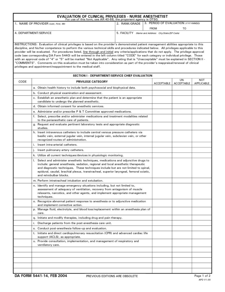 DA FORM 5441-14 - Evaluation Of Clinical Privileges-Nurse Anesthetist_page-0001