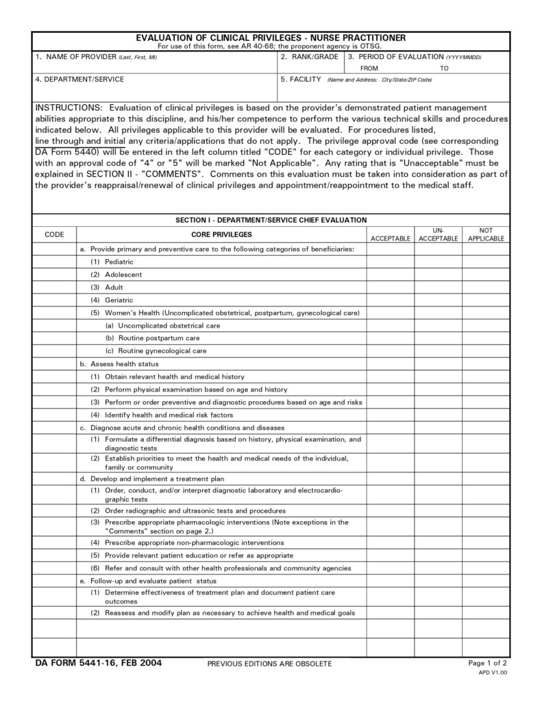 DA FORM 5441-16 - Evaluation Of Clinical Privileges - Nurse Practitioner_page-0001