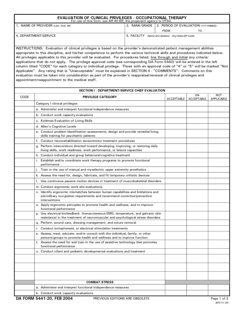 DA FORM 5441-20 - Evaluation Of Clinical Privileges - Occupational Therapy_page-0001