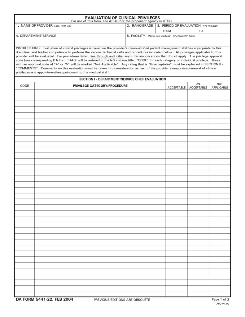 DA FORM 5441-22 - Evaluation Of Clinical Privileges_page-0001