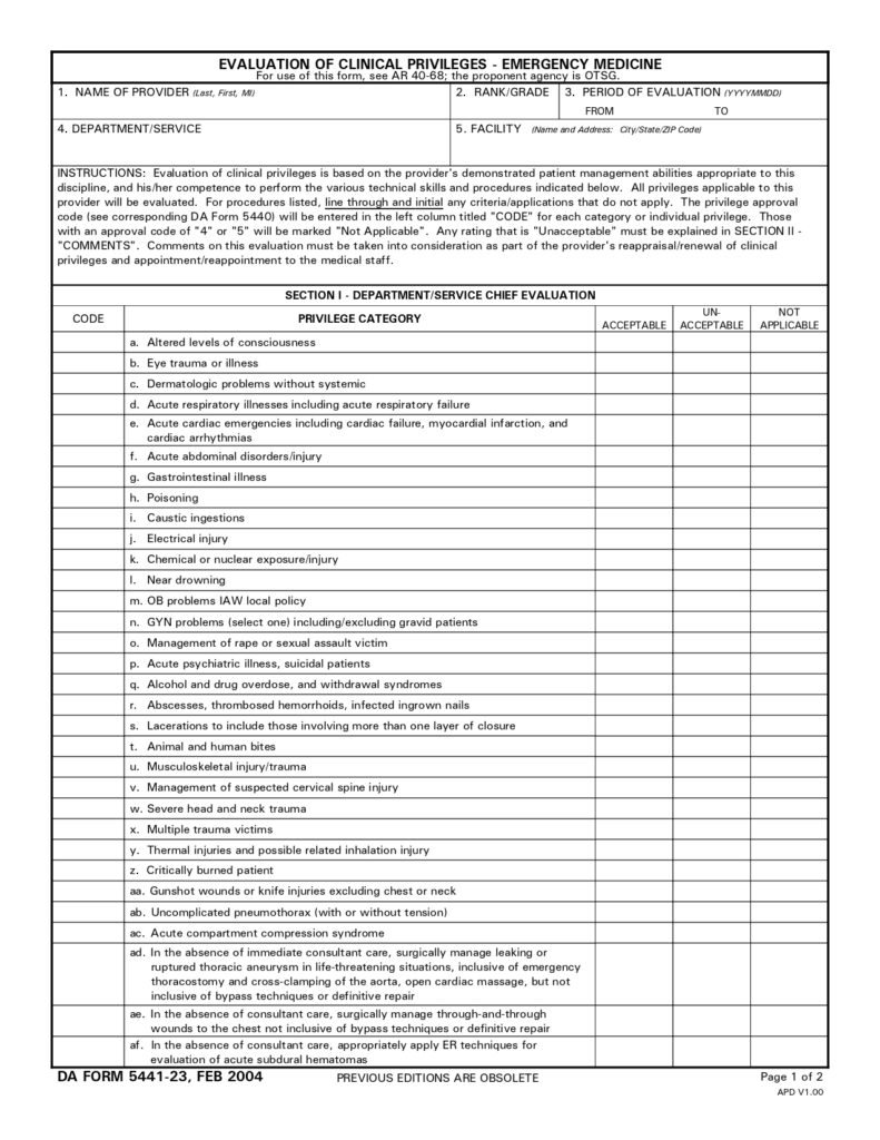 DA FORM 5441-23 - Evaluation Of Clinical Privileges - Emergency Medicine_page-0001