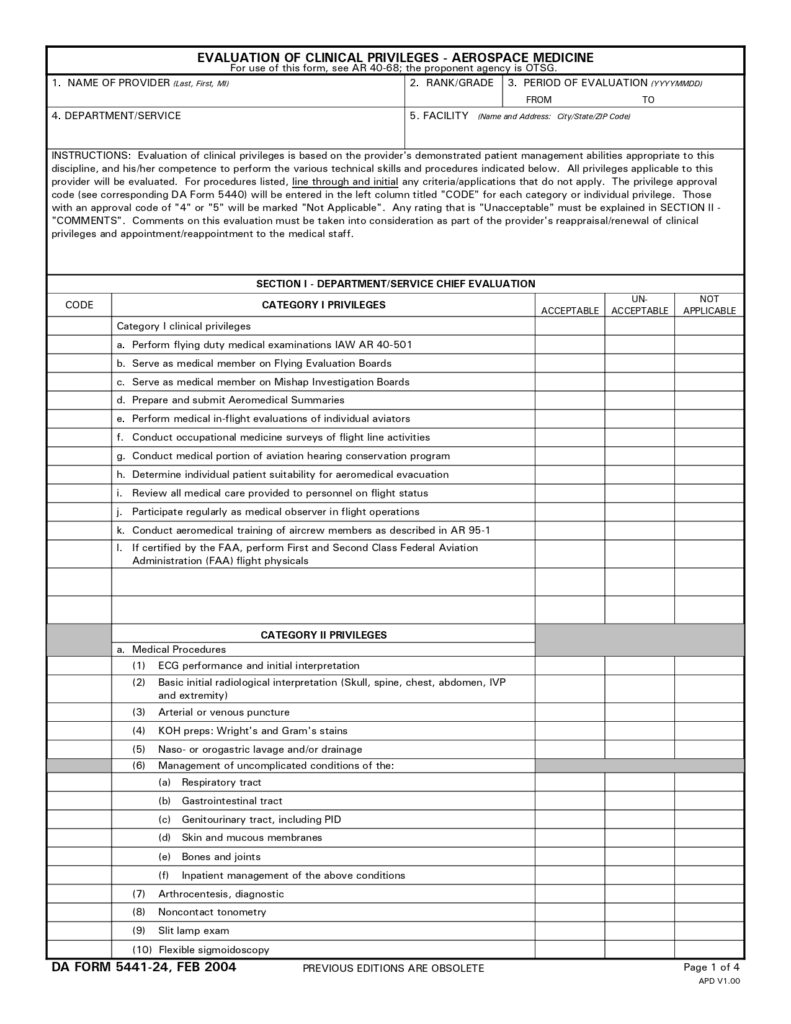 DA FORM 5441-24 - Evaluation Of Clinical Privileges - Aerospace Medicine_page-0001