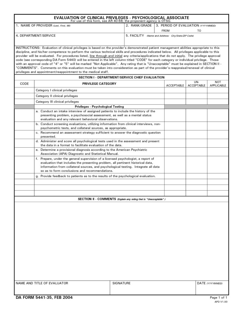 DA FORM 5441-35 - Evaluation Of Clinical Privileges - Psychological Associate_page-0001