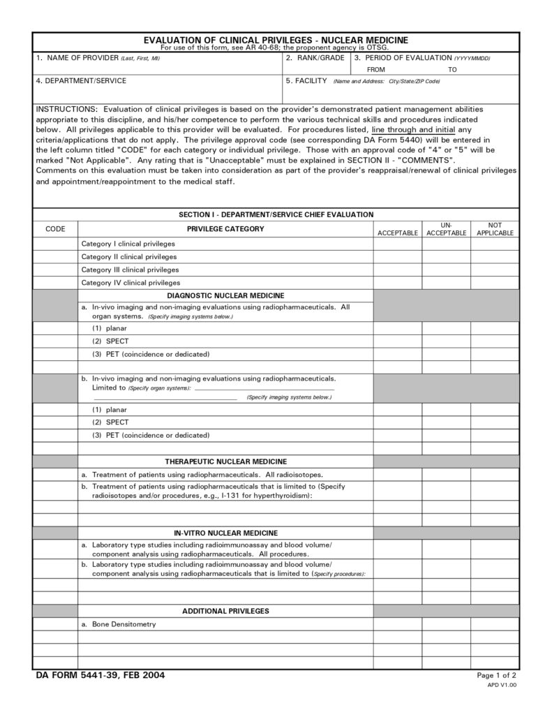 DA FORM 5441-39 - Evaluation Of Clinical Privileges - Nuclear Medicine_page-0001