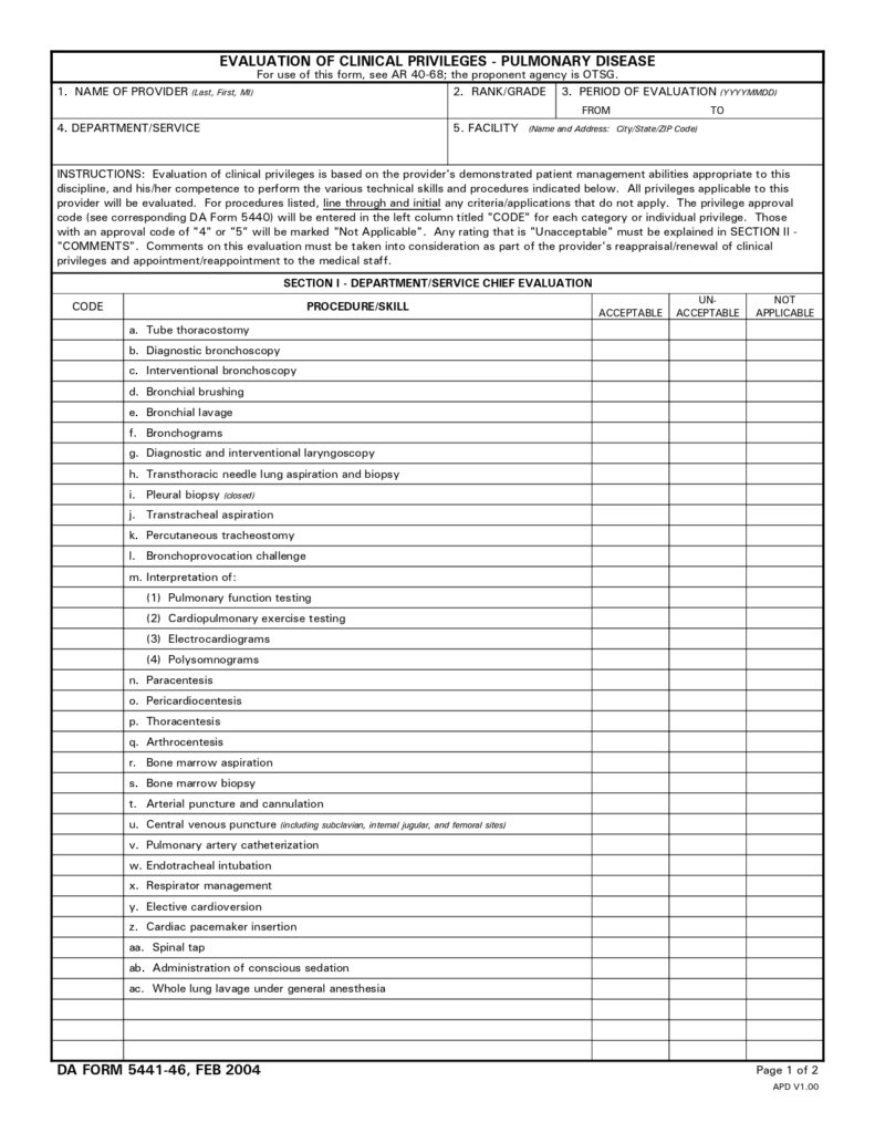 DA FORM 5441-46 - Evaluation Of Clinical Privileges - Pulmonary Disease_page-0001