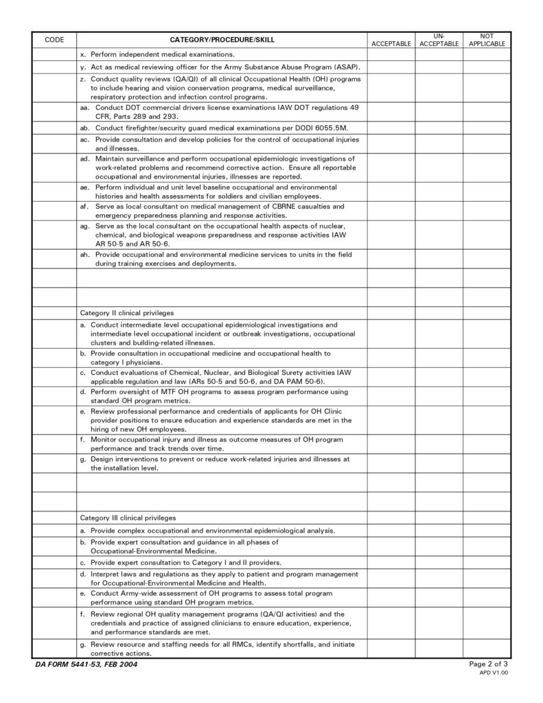 DA FORM 5441-53 - Evaluation Of Clinical Privileges - Occupational Medicine_page-0002