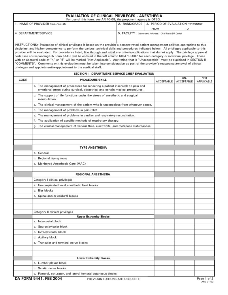 DA FORM 5441 - Evaluation Of Clinical Privileges - Anesthesia_page-0001