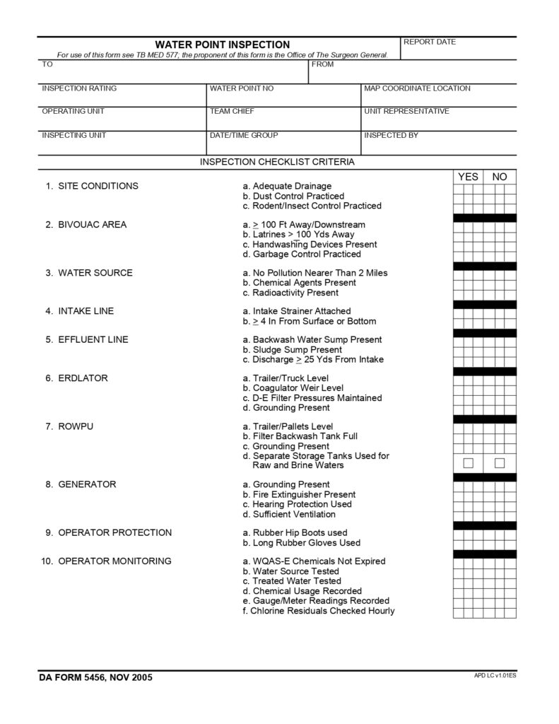 DA FORM 5456 - Water Point Inspection_page-0001