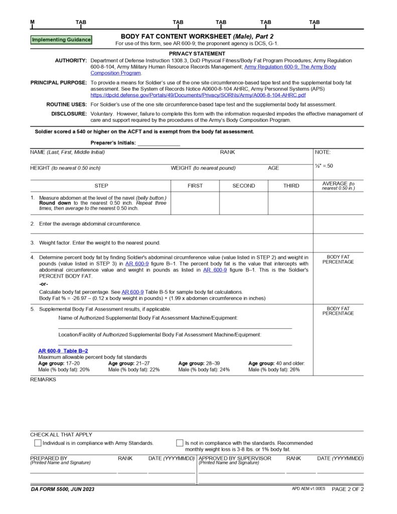 DA FORM 5500 - Body Fat Content Worksheet (MALE)_page-0002