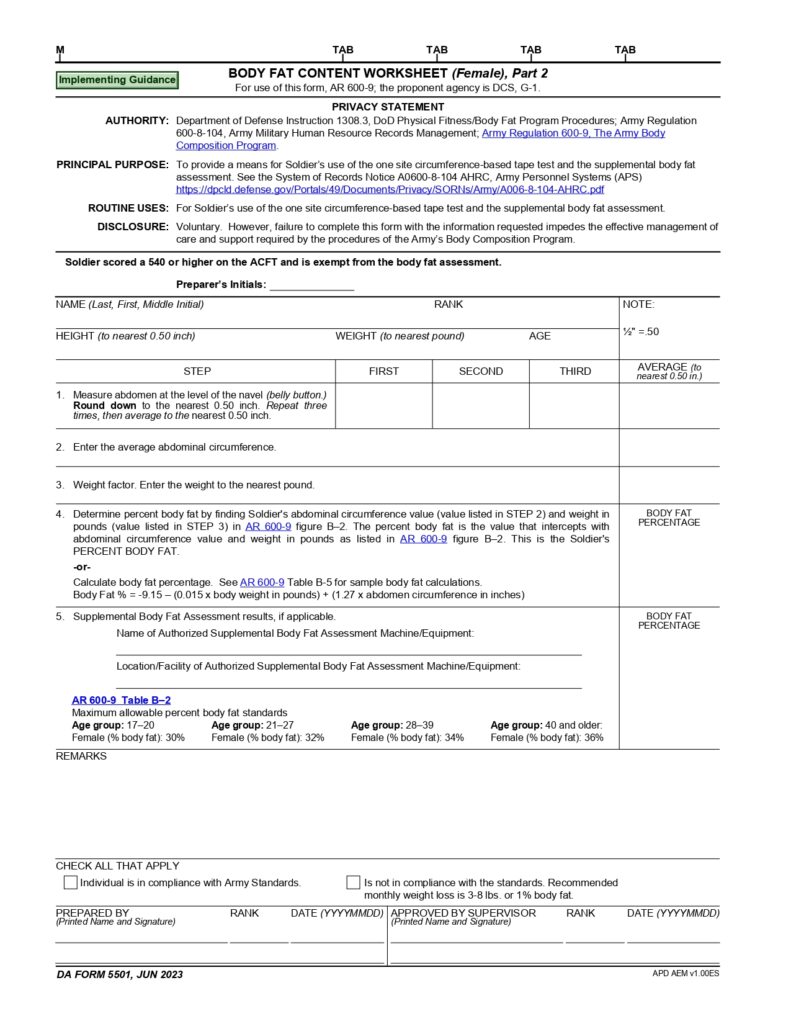 DA FORM 5501 - Body Fat Content Worksheet (FEMALE)_page-0002