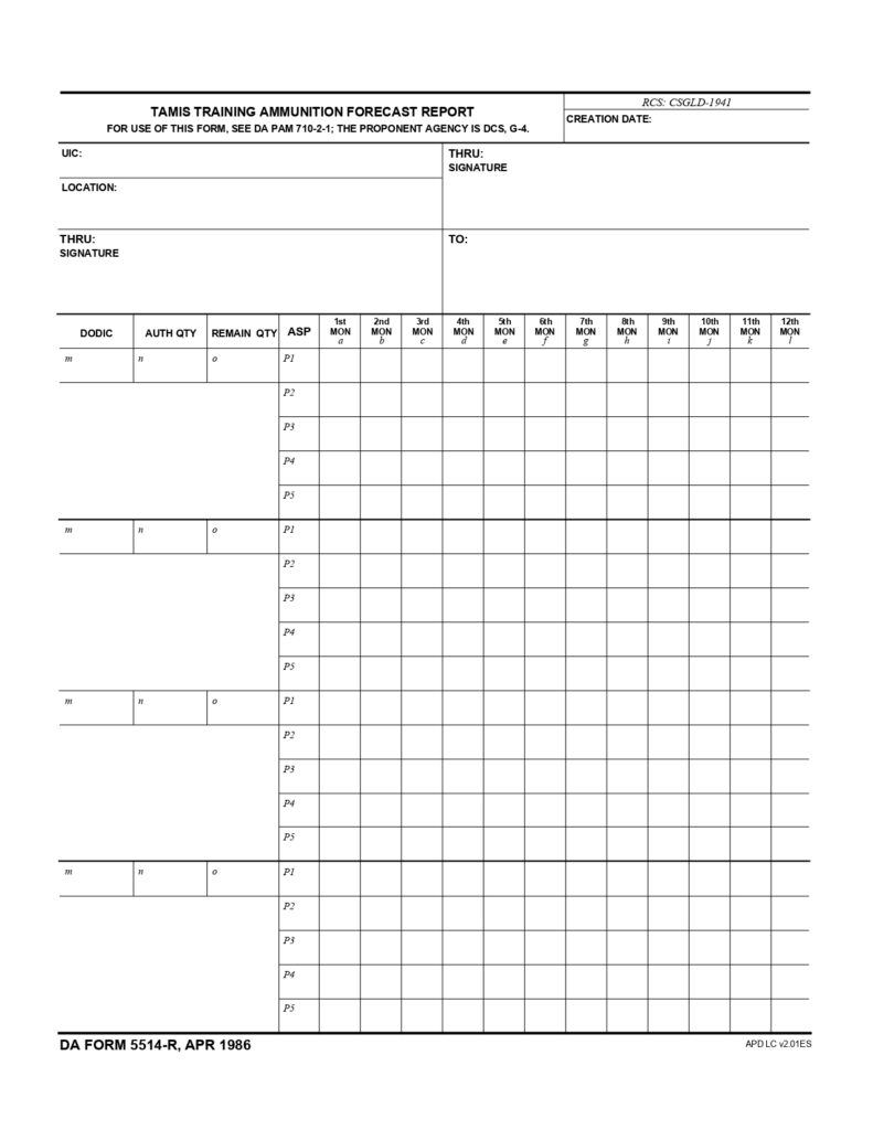 DA FORM 5514-R - Tamis Training Ammunition Forecast Report (LRA)_page-0001