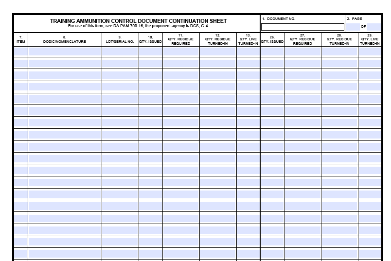 DA FORM 5515-1 - Training Ammunition Control Document Continuation Sheet