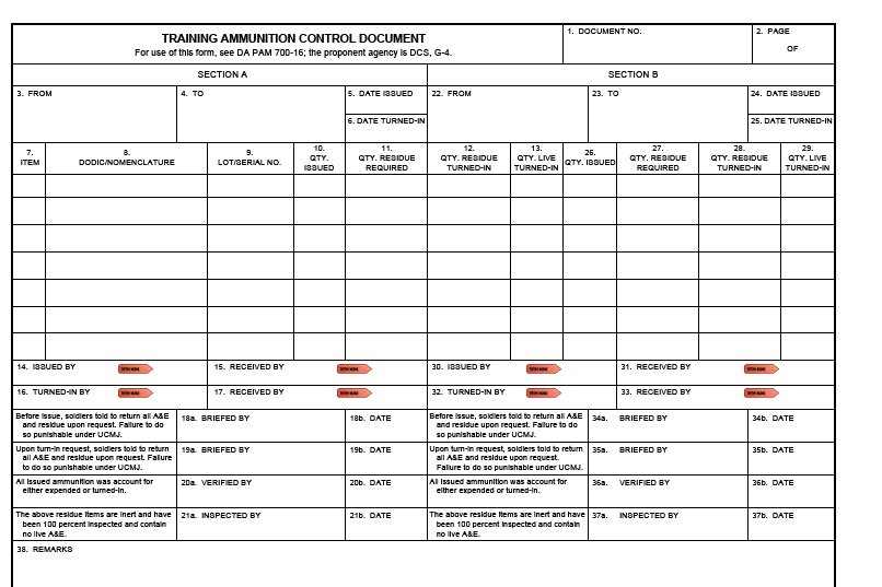 DA FORM 5515 - Training Ammunition Control Document