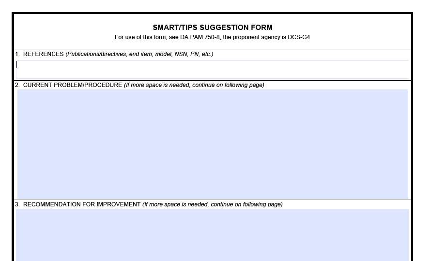 DA FORM 5533 - Smart Deps Suggestion Form