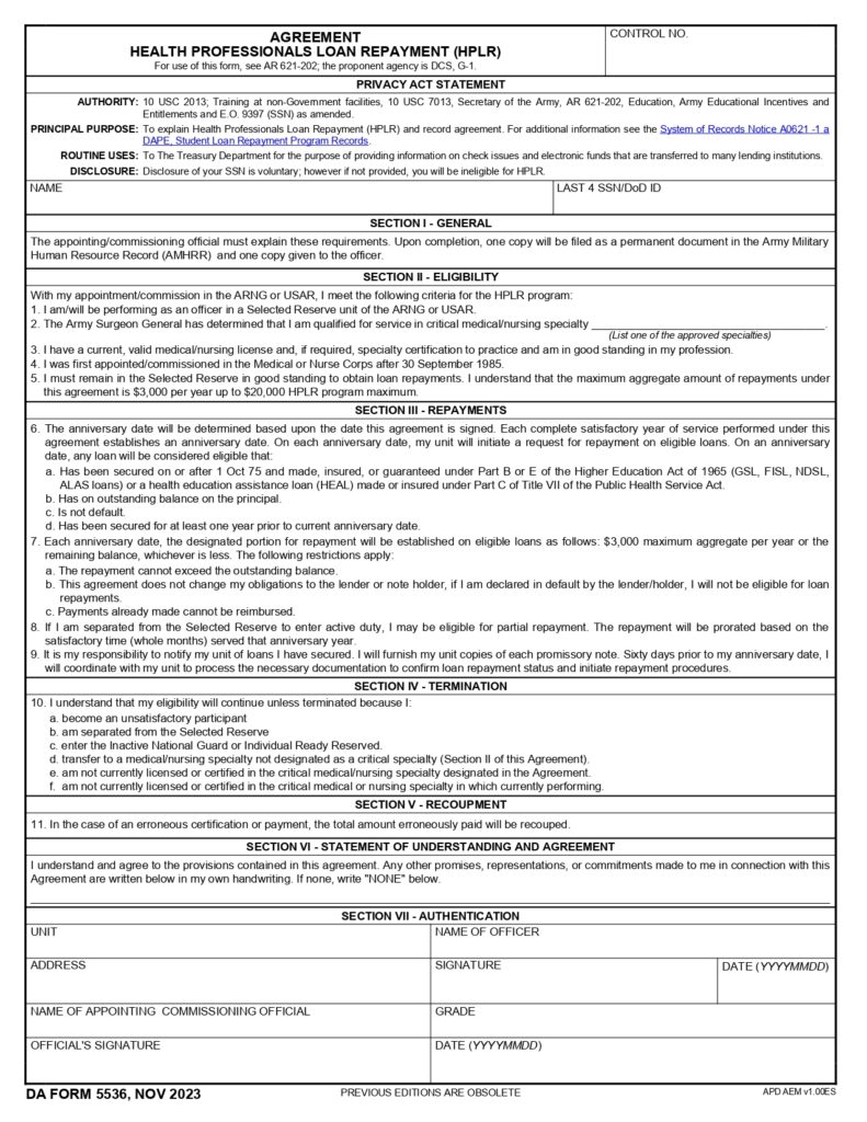 DA FORM 5536 - Agreement Health Professionals Loan Repayment (HPLR)_page-0001