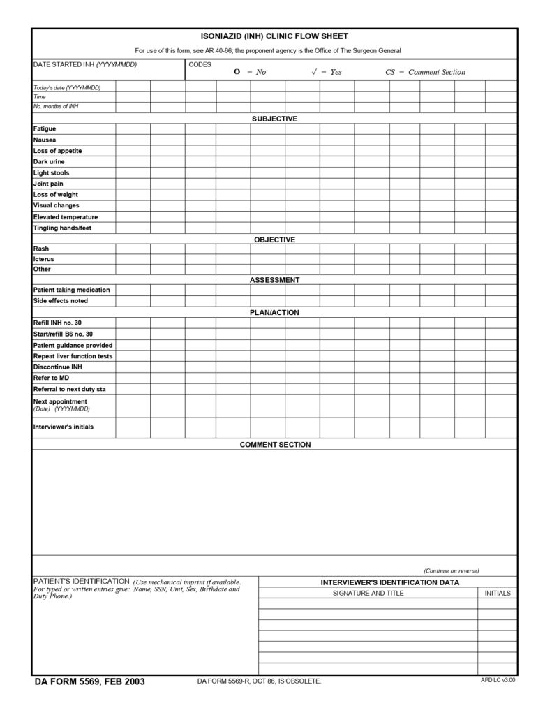 DA FORM 5569 - Isoniazid (INH) Clinic Flow Sheet_page-0001