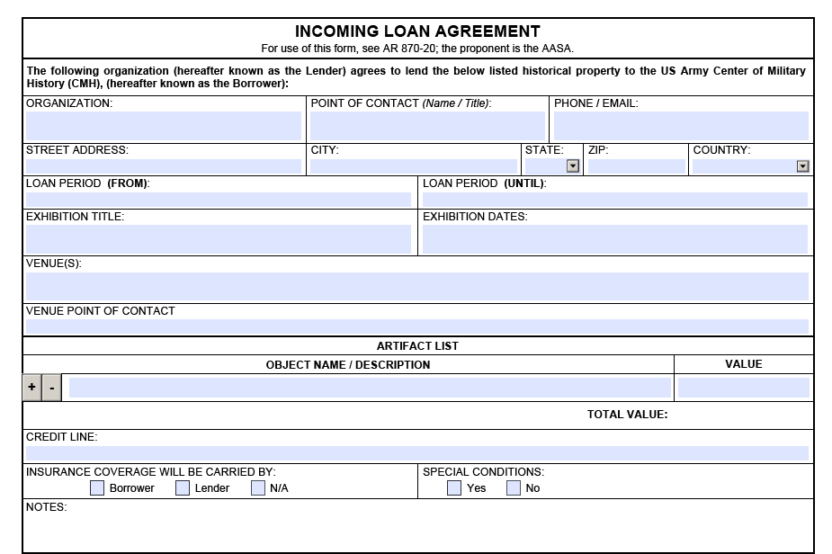 DA FORM 5573 - Incoming Loan Agreement