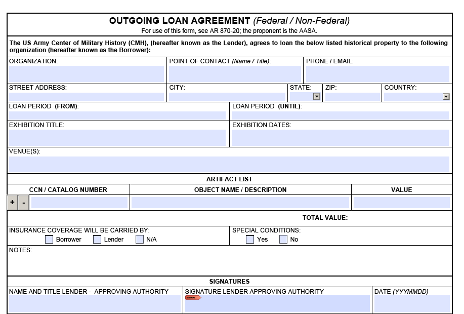 DA FORM 5575 - Outgoing Loan Agreement