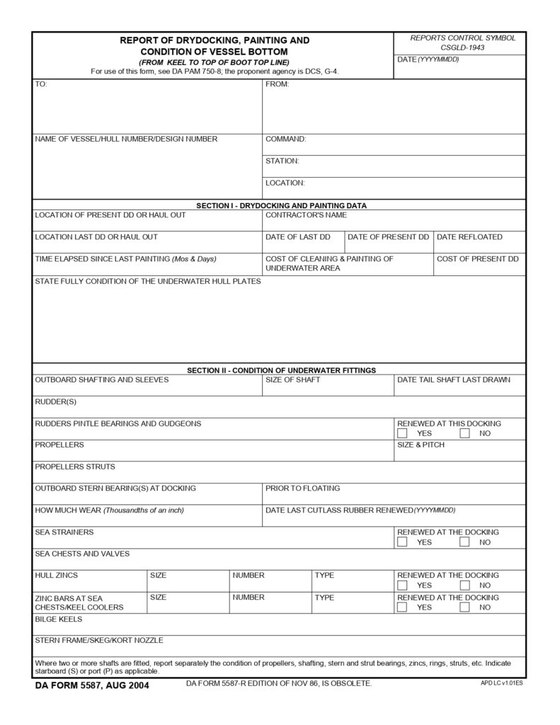 DA FORM 5587 - Report Of Drydocking, Painting And Condition Of Vessel Bottom_page-0001