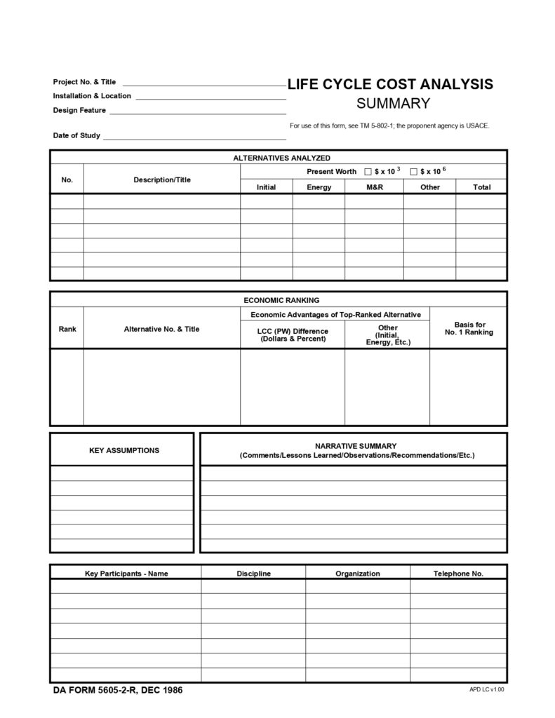 DA FORM 5605-2-R - Life Cycle Cost Analysis Summary (LRA)_page-0001