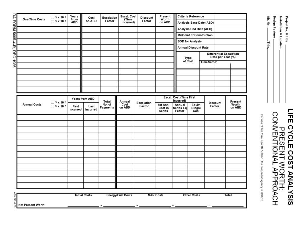 DA FORM 5605-4-R - Life Cycle Cost Analysis - Present Worth- Conventional Approach (LRA)_page-0001