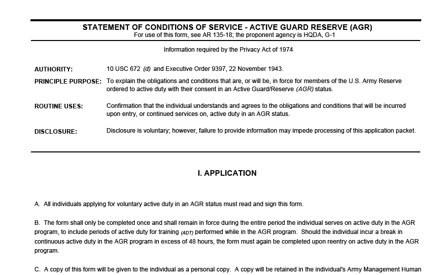 DA FORM 5646 - Statement Of Conditions Of Service - Active Guard Reserve (AGR)