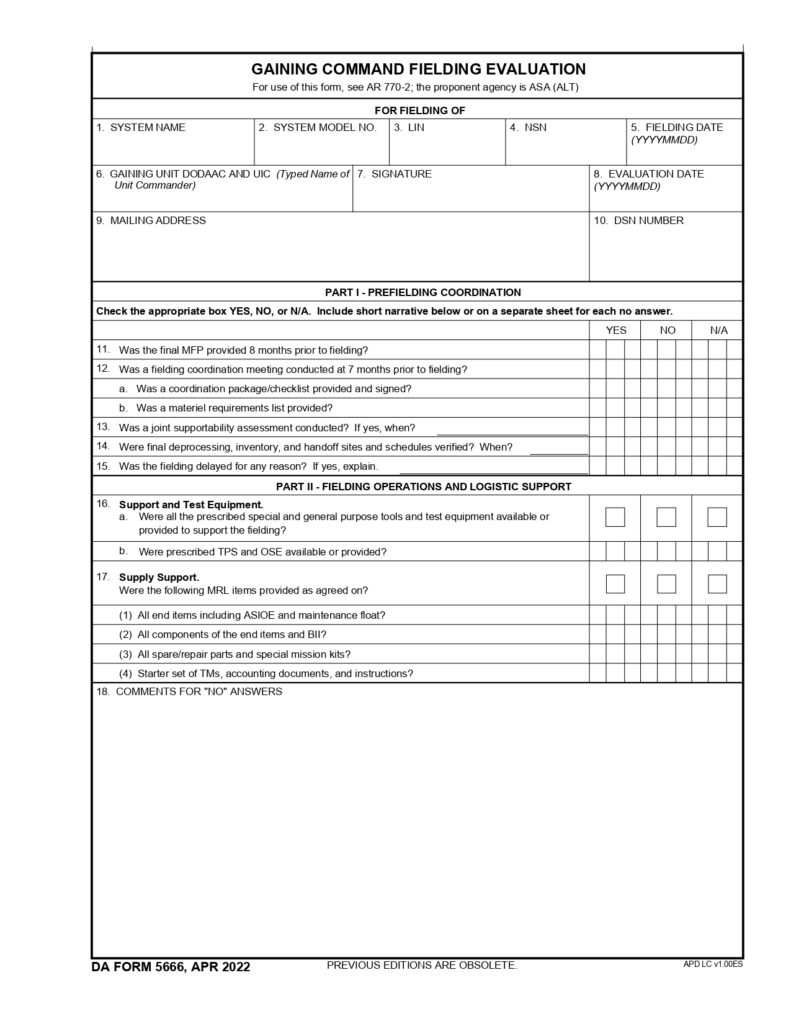 DA FORM 5666 - Gaining Command Fielding Evaluation_page-0001