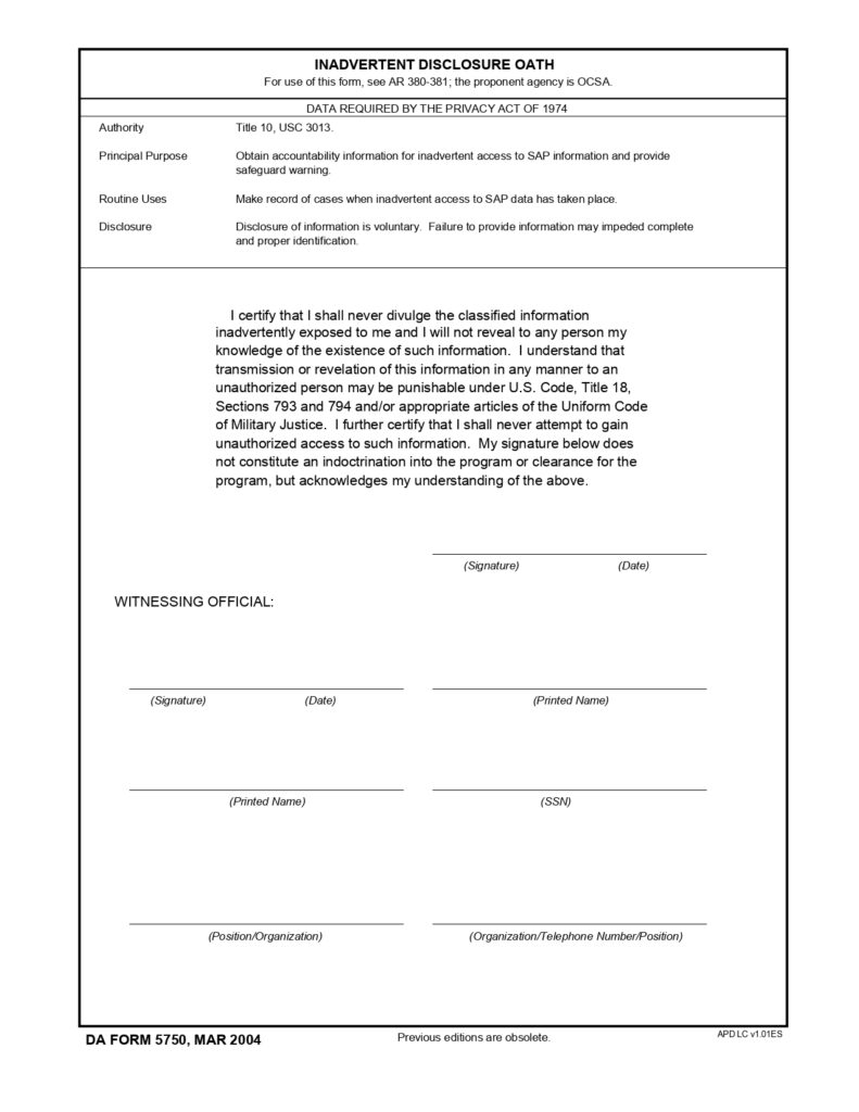 DA FORM 5750 - Inadvertent Disclosure Oath_page-0001