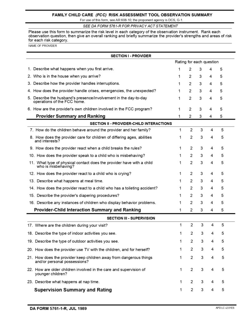 DA FORM 5761-1-R - Family Child Care Risk Assessment Tool Observation Summary (LRA)_page-0001