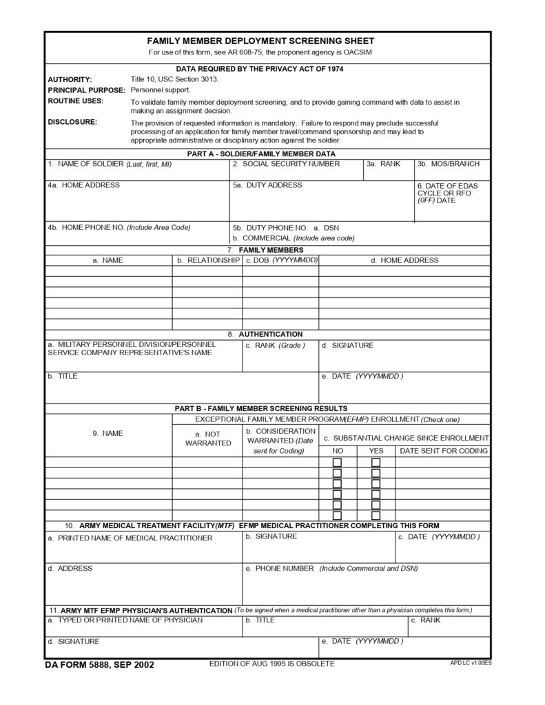 DA FORM 5888 Fillable - Army Pubs 5888 PDF | DA Forms 2024