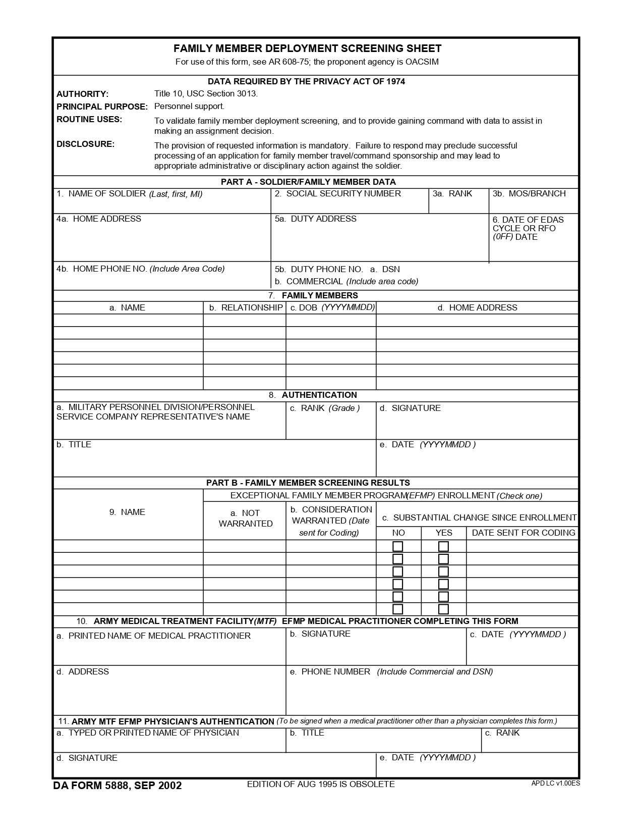 DA FORM 5888 Fillable - Army Pubs 5888 PDF | DA Forms 2024