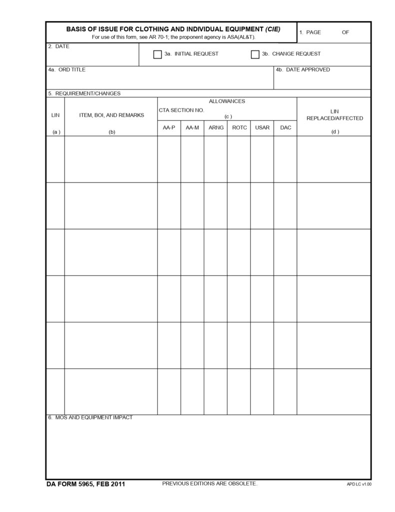 DA FORM 5965 - Basis Of Issue For Clothing And Individual Equipment (CIE)_page-0001