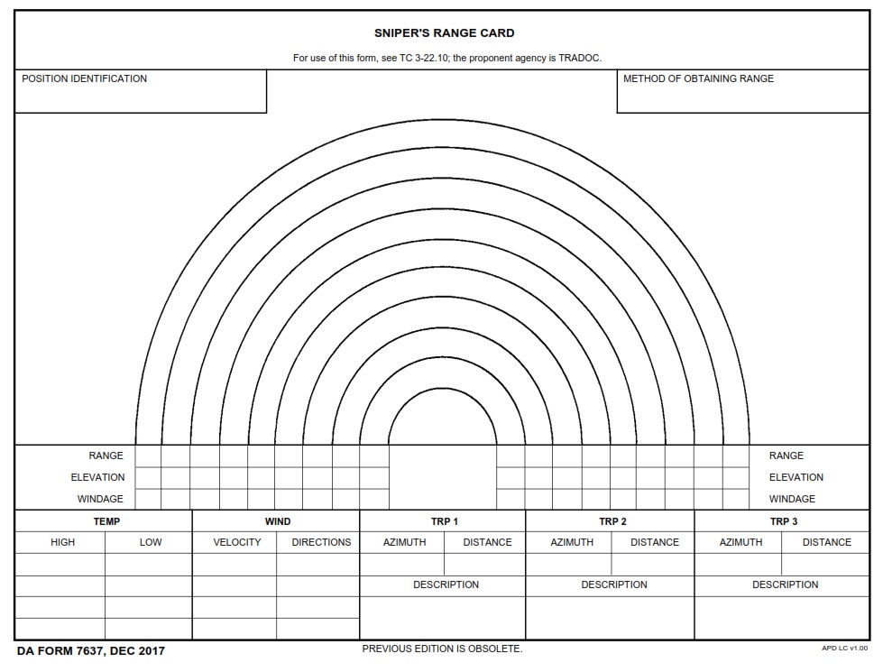 DA FORM 7637 - Sniper's Range Card