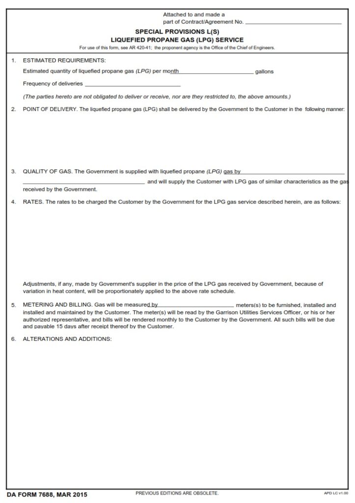 DA FORM 7688 - Special Provisions L(S) Liquefied Propane Gas Service