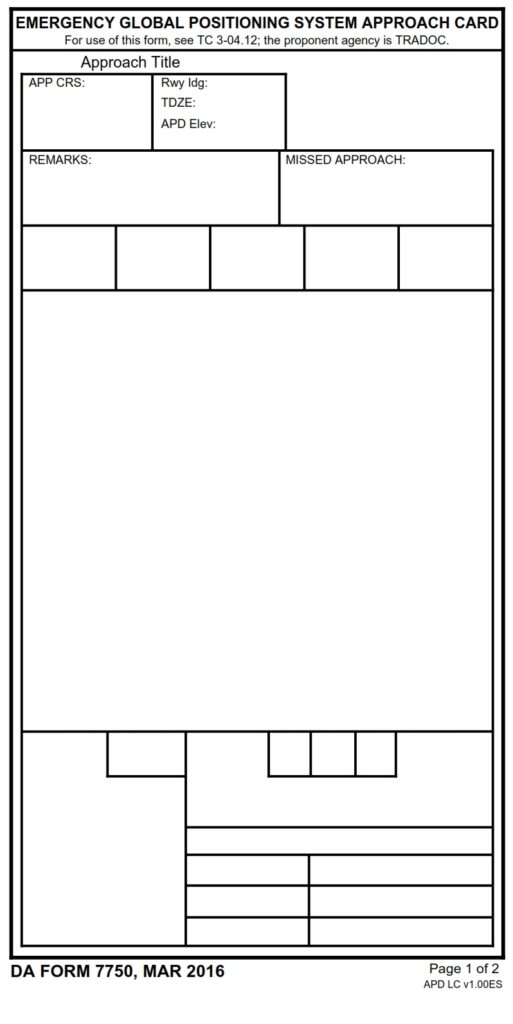 DA FORM 7750 - Emergency Global Positioning System Approach Card - Page 1