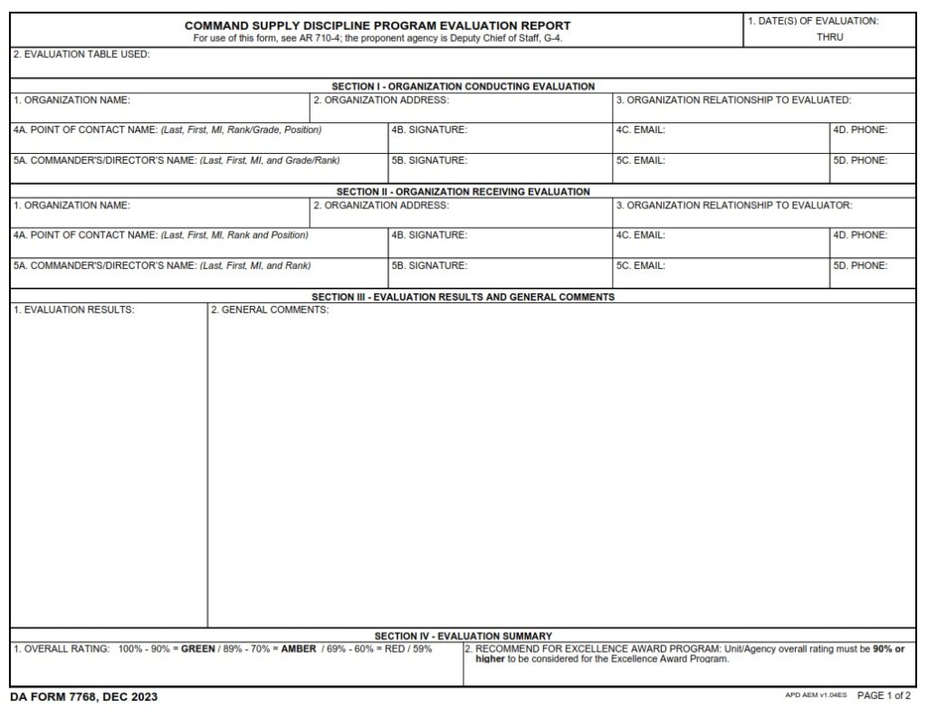 DA FORM 7768 - Command Supply Discipline Program Evaluation Report