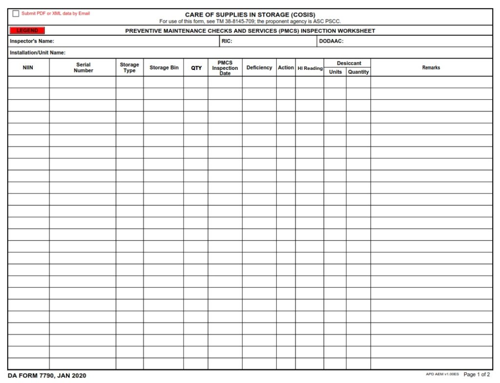 DA FORM 7790 - Care Of Supplies In Storage (COSIS) - Page 1