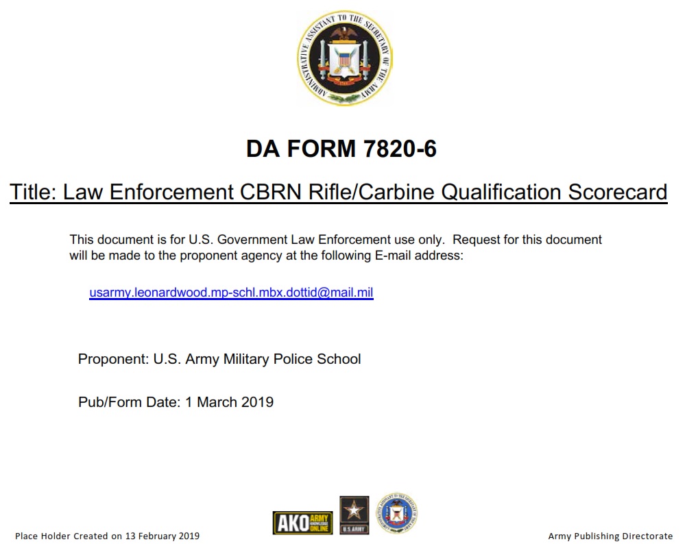 DA FORM 7820-6 - Law Enforcement CBRN Rifle-Carbine Qualificaation Scorcard