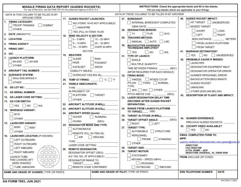 7873 Example DA FORM 7853 Fillable - Army Pubs 7853 PDF | DA Forms 2026