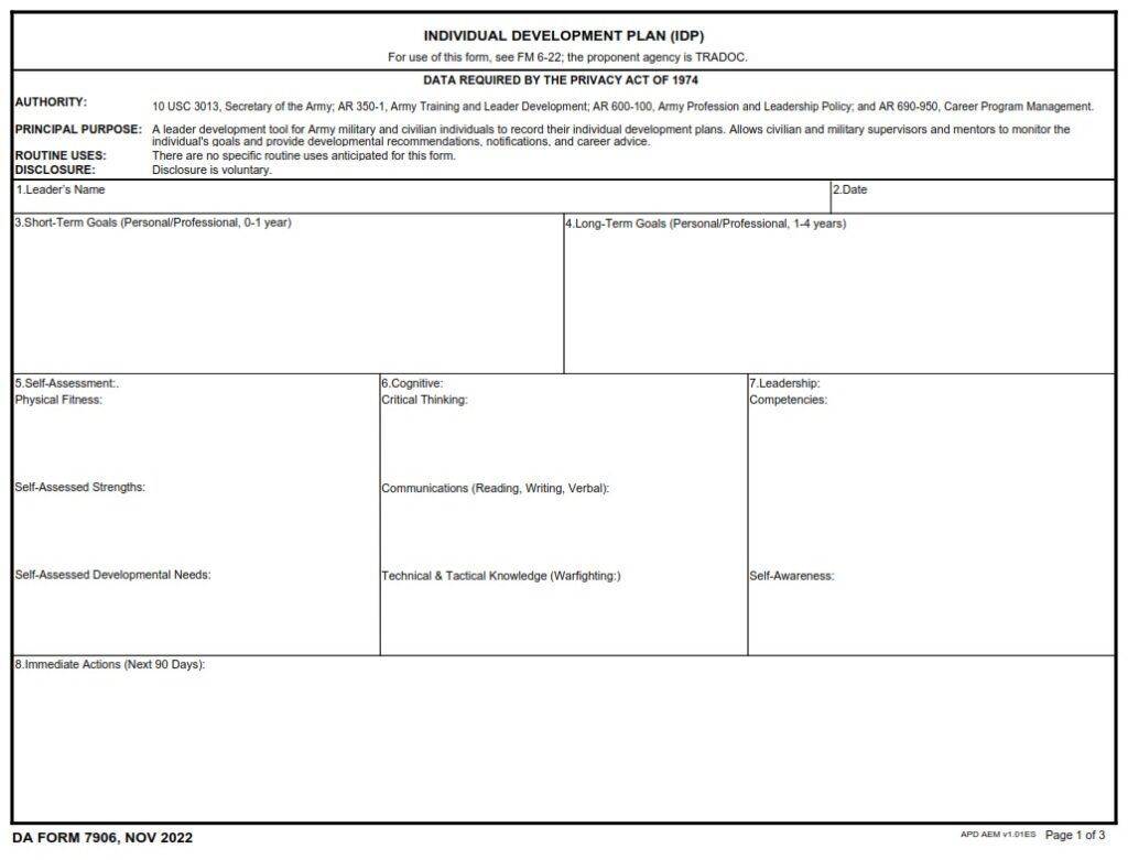 DA FORM 7906 - Individual Development Plan (IDP)