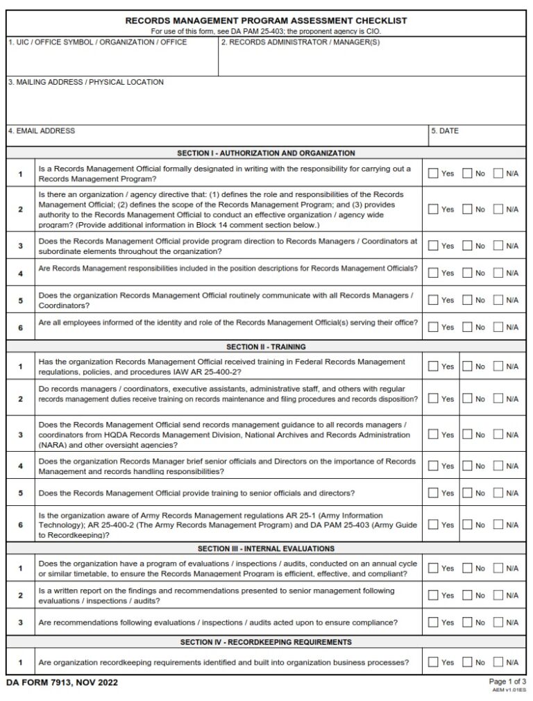 DA FORM 7913 Fillable - Army Pubs 7913 PDF | DA Forms 2026