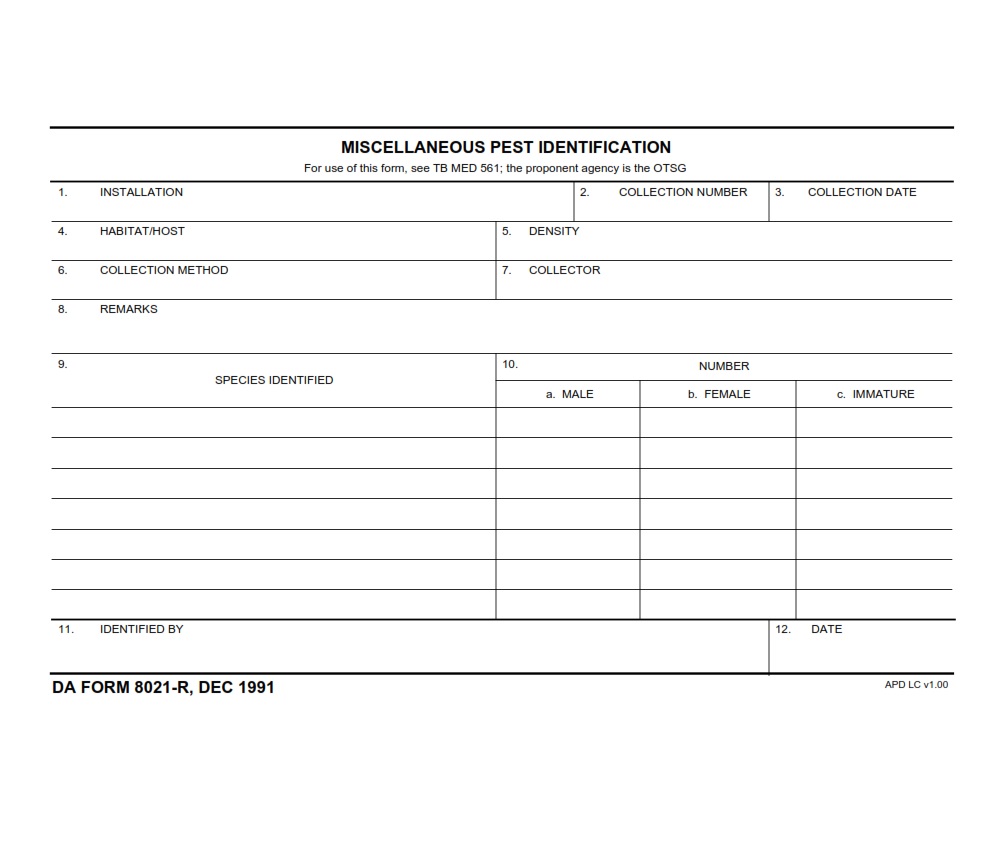 DA FORM 8021-R - Miscellaneous Pest Identification (LRA)