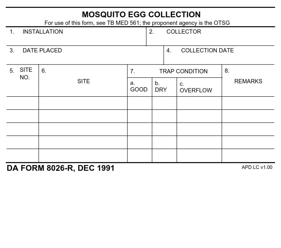 DA FORM 8026-R - Mosquito Egg Collection (LRA)
